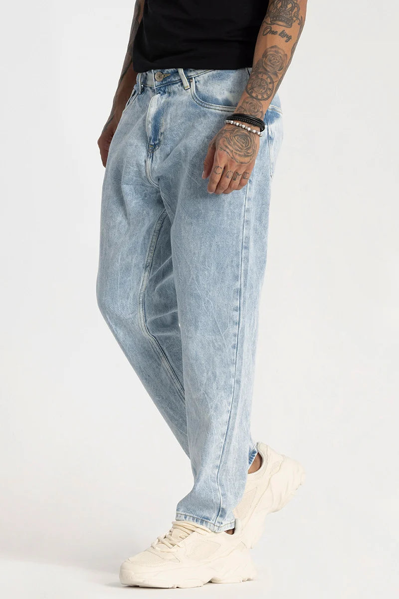 Light Blue Plain Baggy Fit Jeans