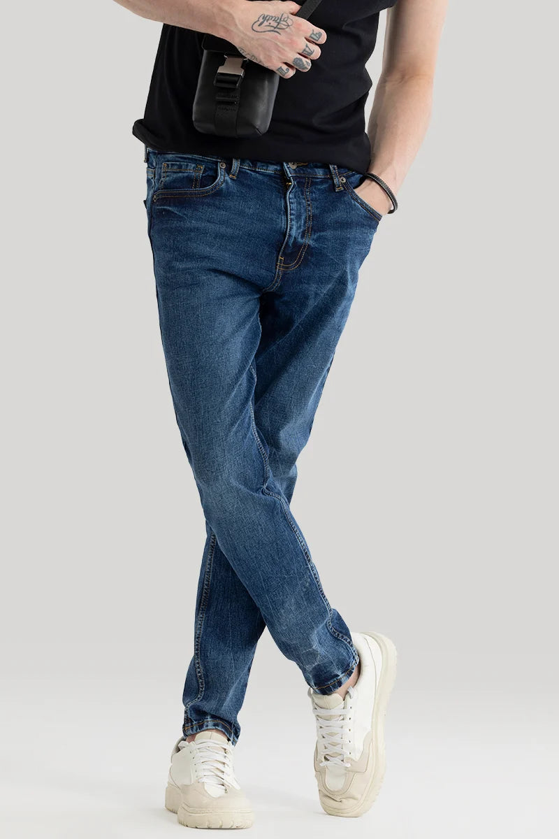 Phantom Washed Blue Plain Skinny Fit Jeans