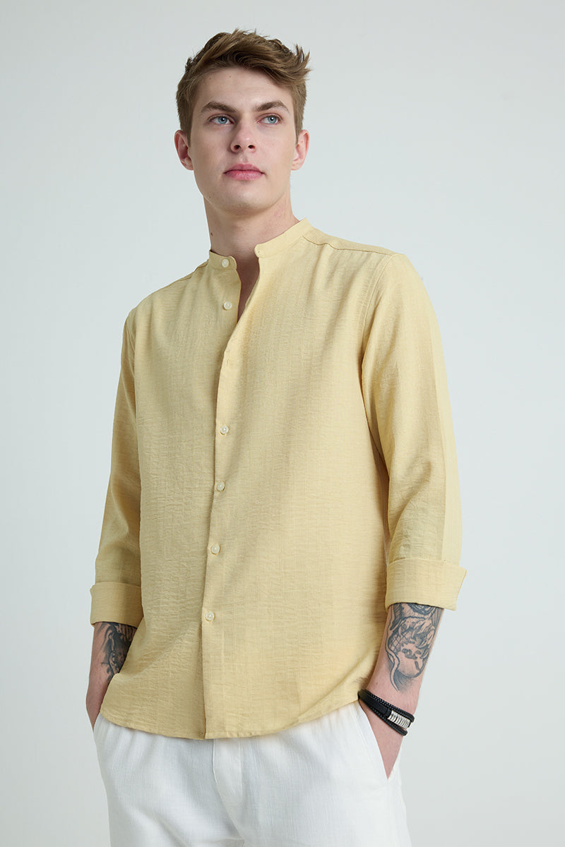 Yellow Mandarin Textured Shirt