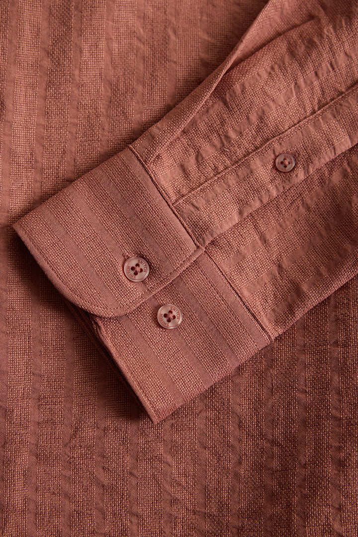 Mauve Mandarin Self Stripe Shirt