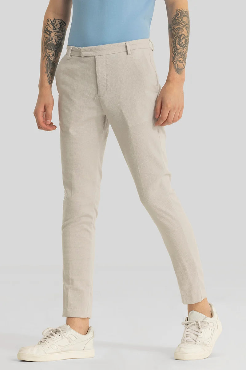 Yann Cream Plain Slim Fit Trousers