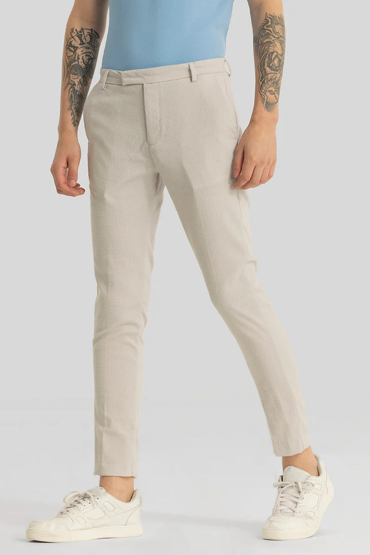 Yann Cream Plain Slim Fit Trousers