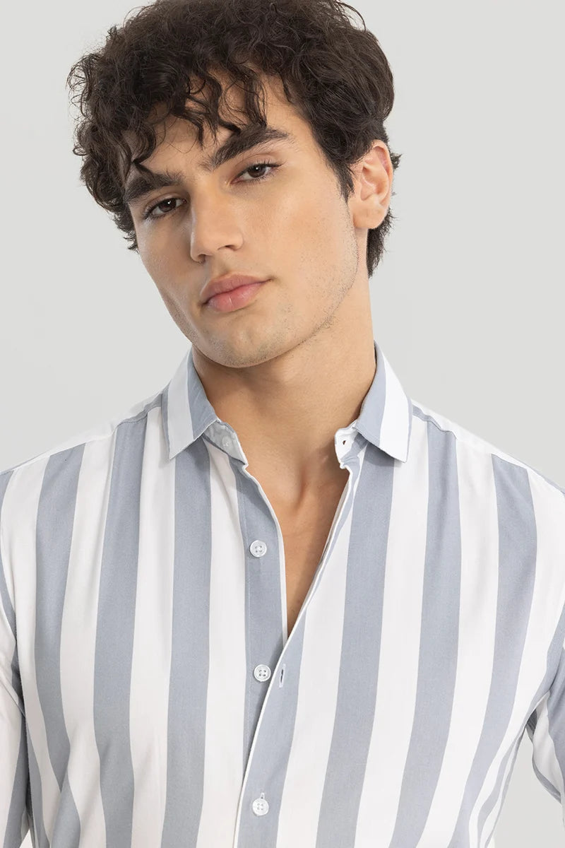 Grey Slim Fit Stripes Shirt