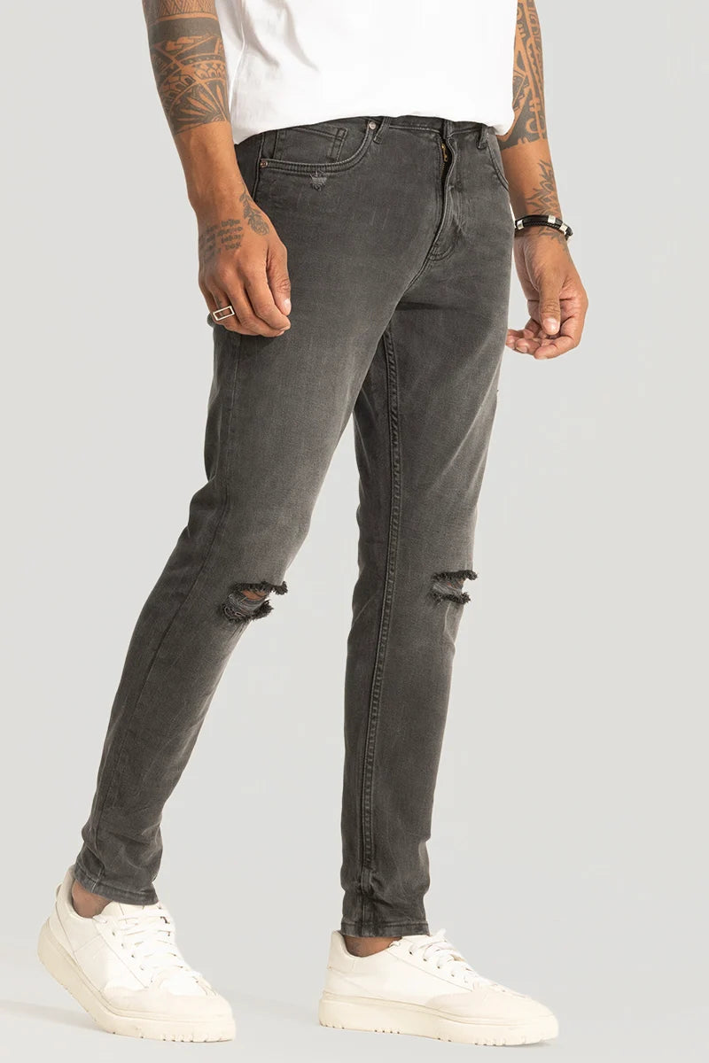 Grey Distressed Skinny Fit Jeans