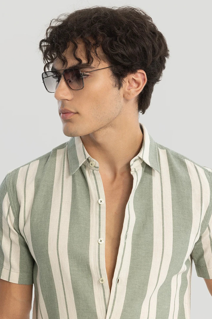 Green Stripes Linen Blend Shirt