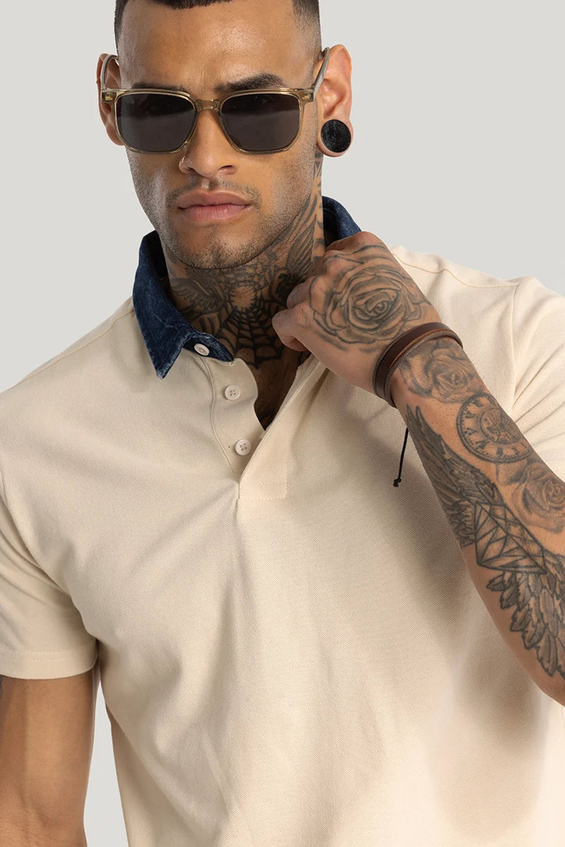 Beige Slim Fit Polo T-Shirt