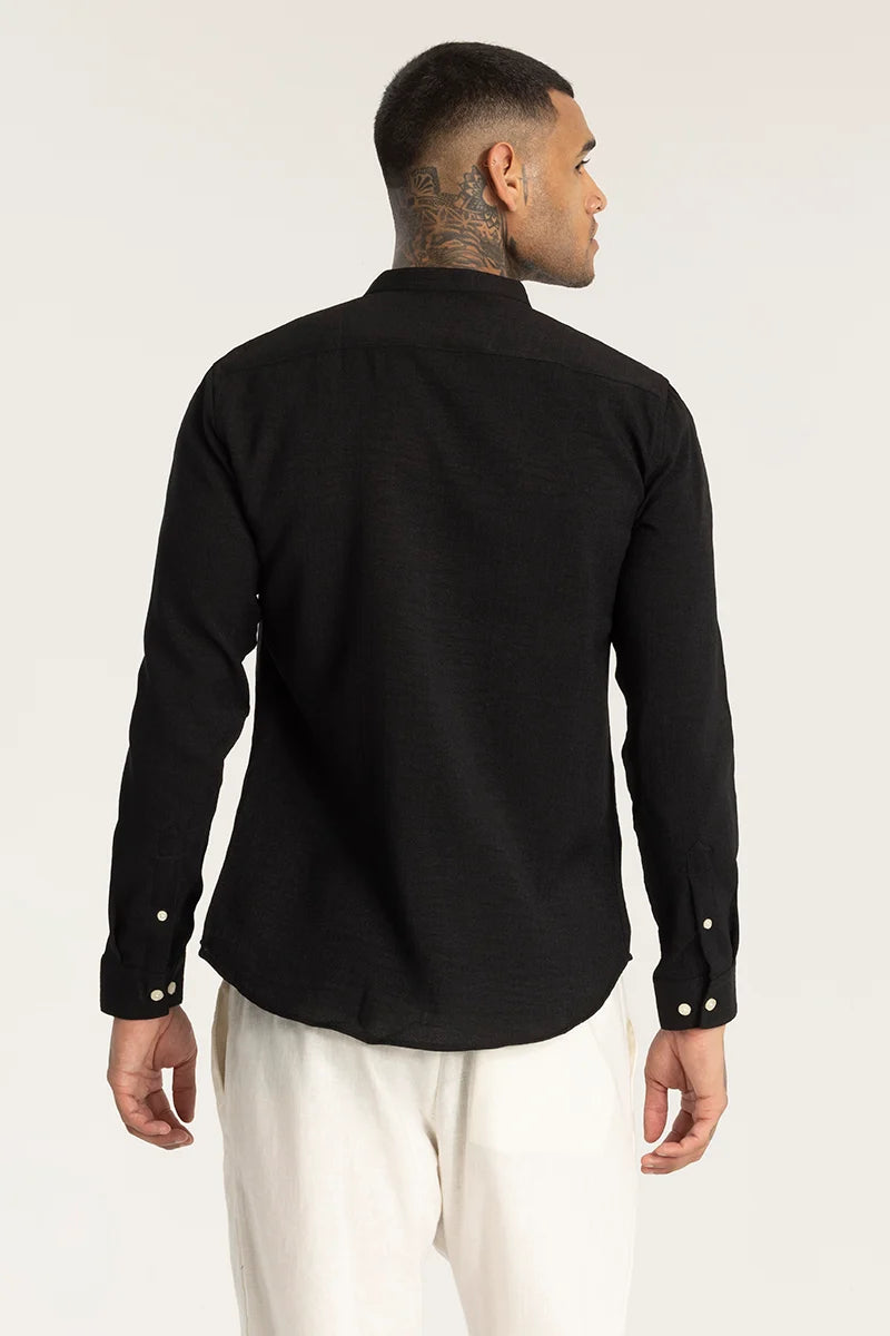 Black Mandarin Linen Shirt