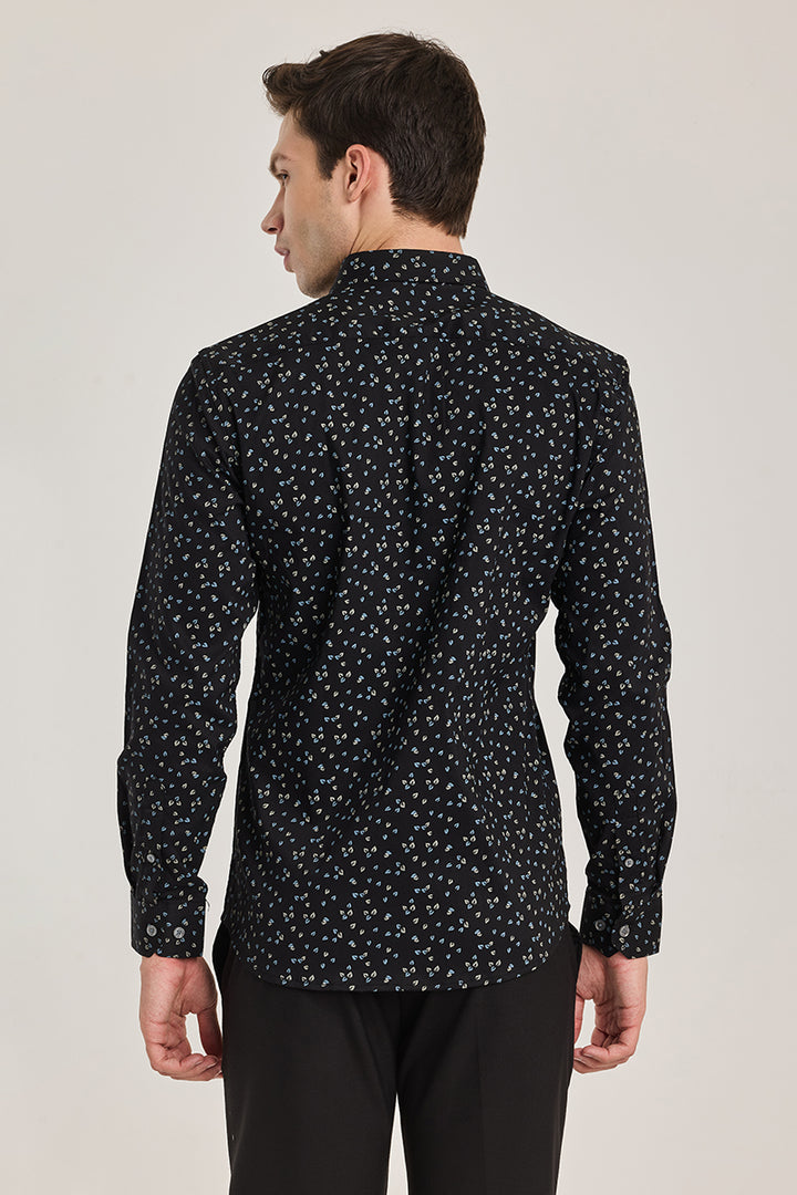 Black Printed Slim FIt Shirt