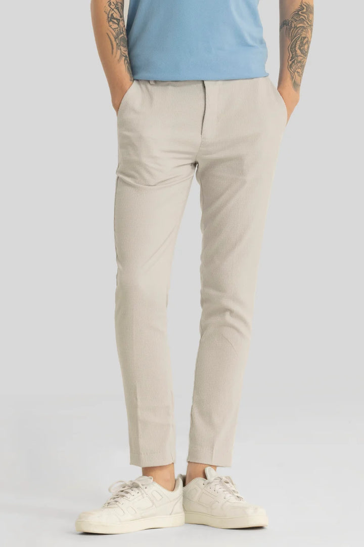 Yann Cream Plain Slim Fit Trousers