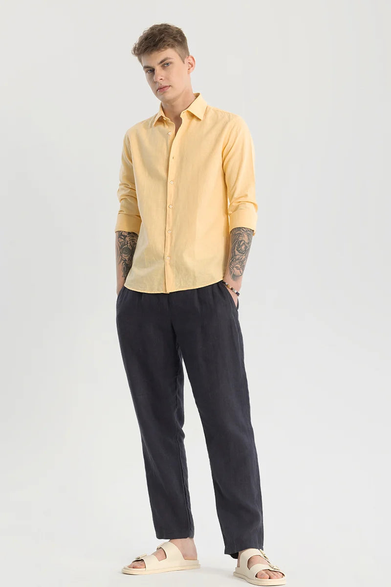 Yellow Plain Linen Blend Shirt