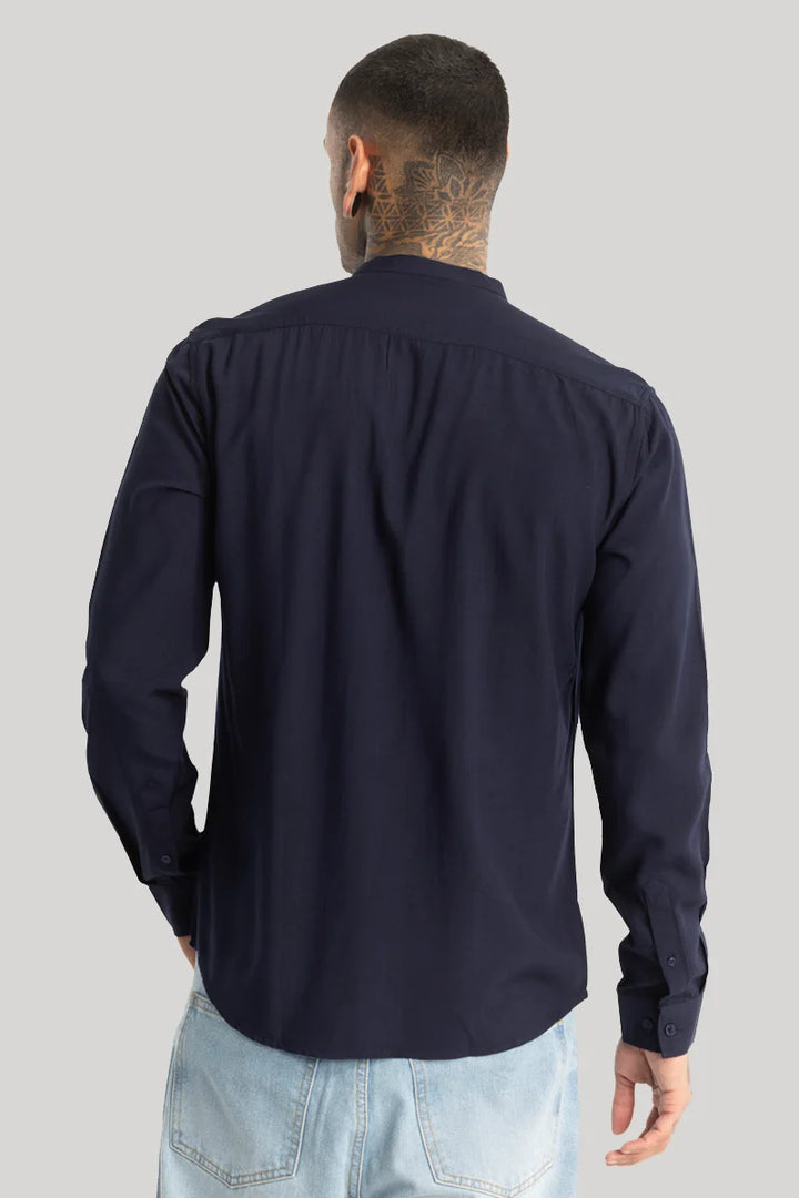 Navy Mandarin Collar Shirt