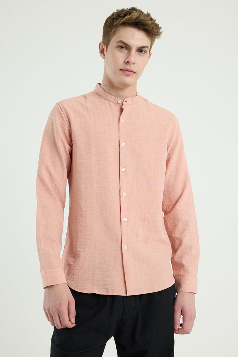 Peach Mandarin Textured Shirt