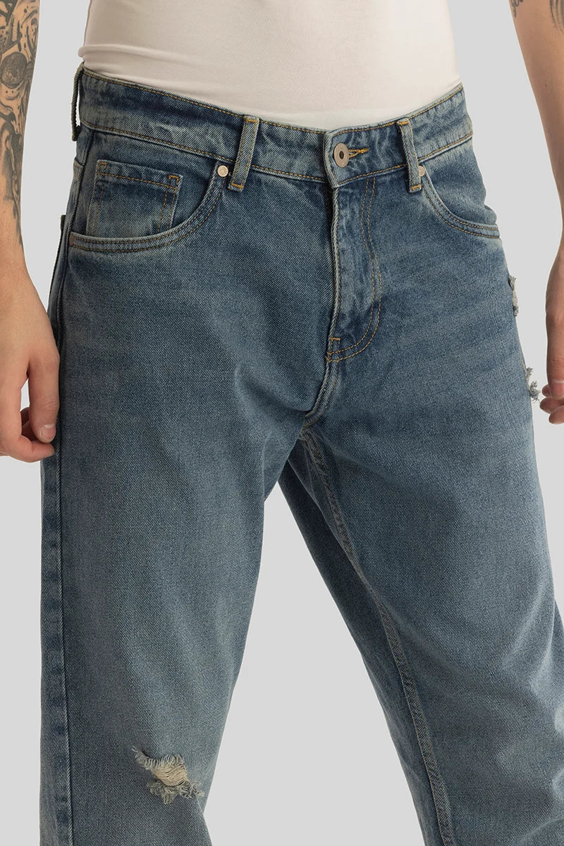 Vault Dark Blue Distressed Baggy Fit Jeans