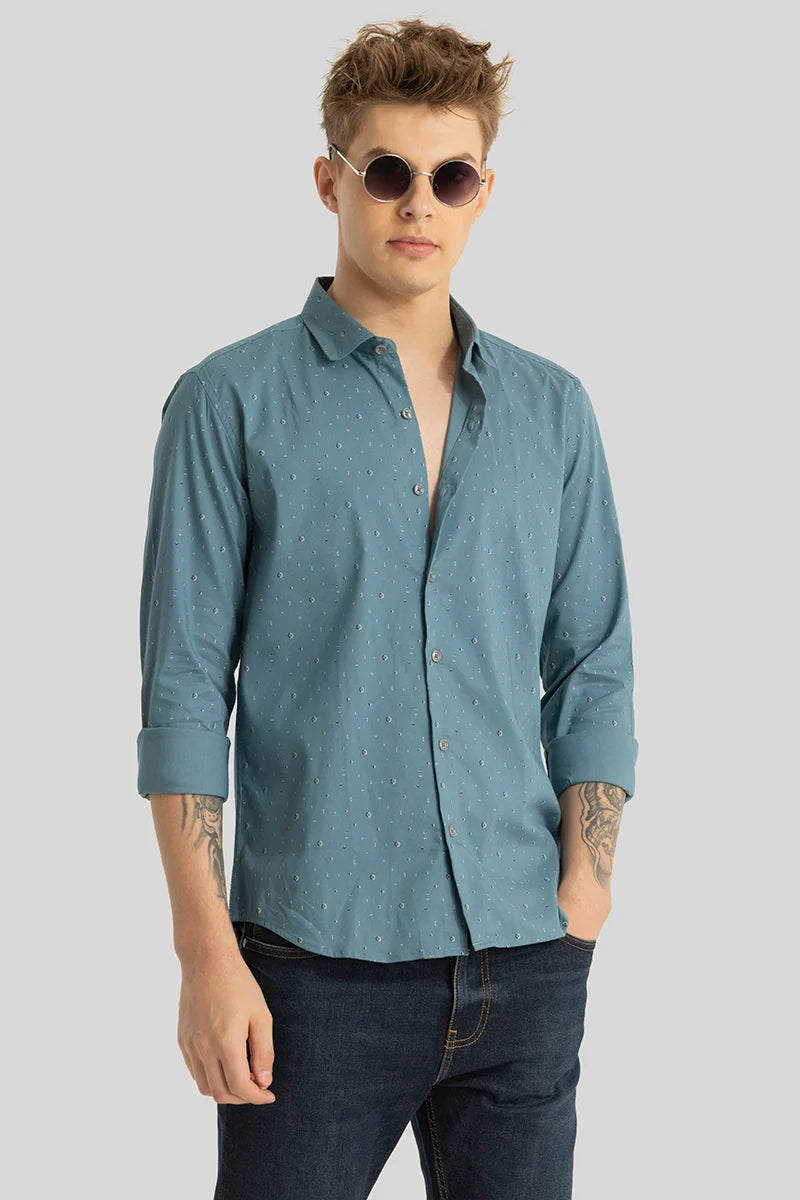 Blue Printed Slim Fit Shirt