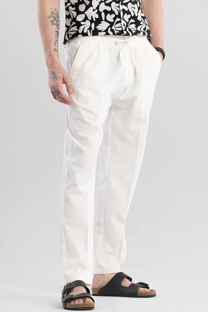 Wafty White Linen Trousers