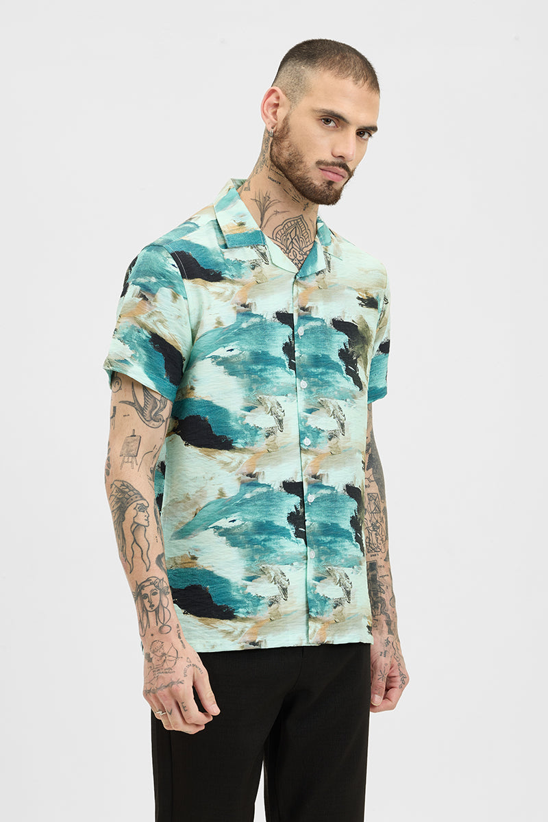 Turquoise Abstract Box Fit Shirt