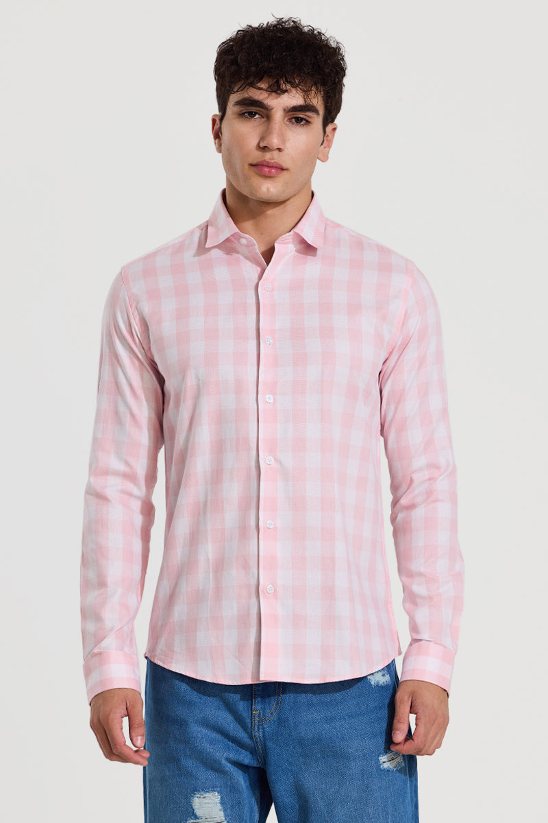 Light Pink Gingham Slim Fit Shirt