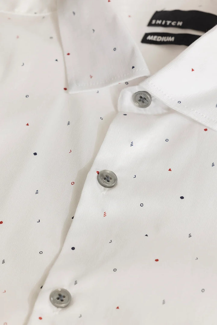 White Printed Slim Fit Shirt