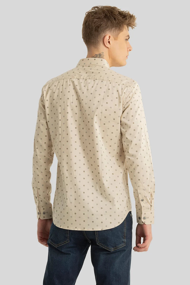 Beige Printed Slim Fit Shirt