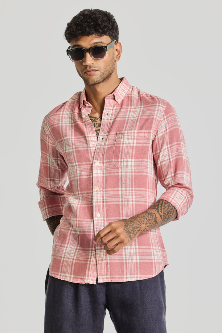 Red Checks Linen Shirt