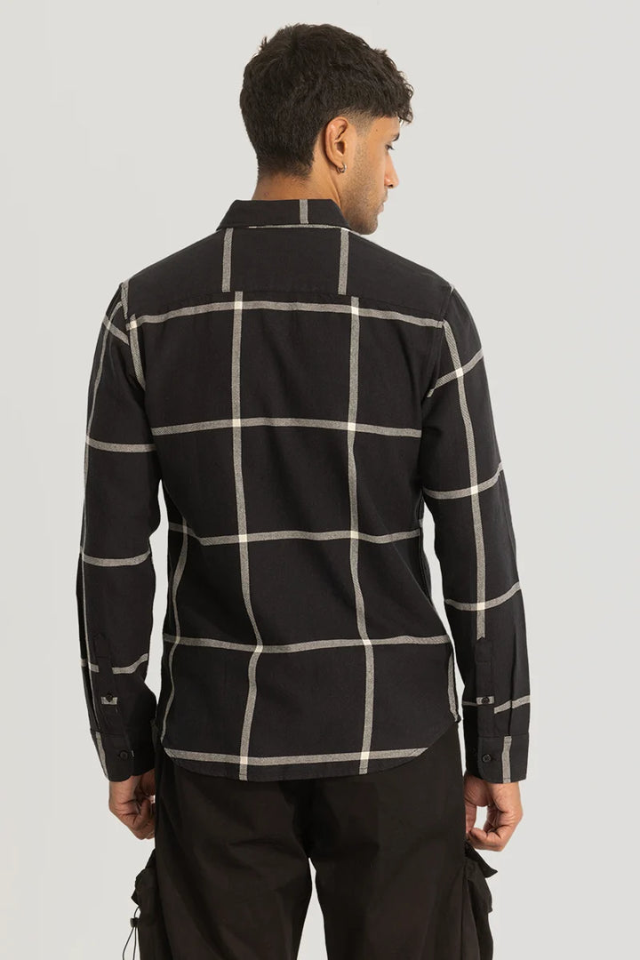 Black Slim Fit Checks Shirt