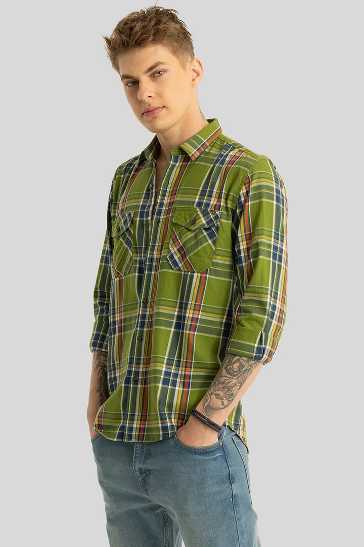 Olive Checks Slim Fit Shirt