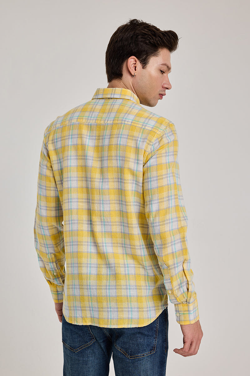 Yellow Checks Linen Blend Shirt