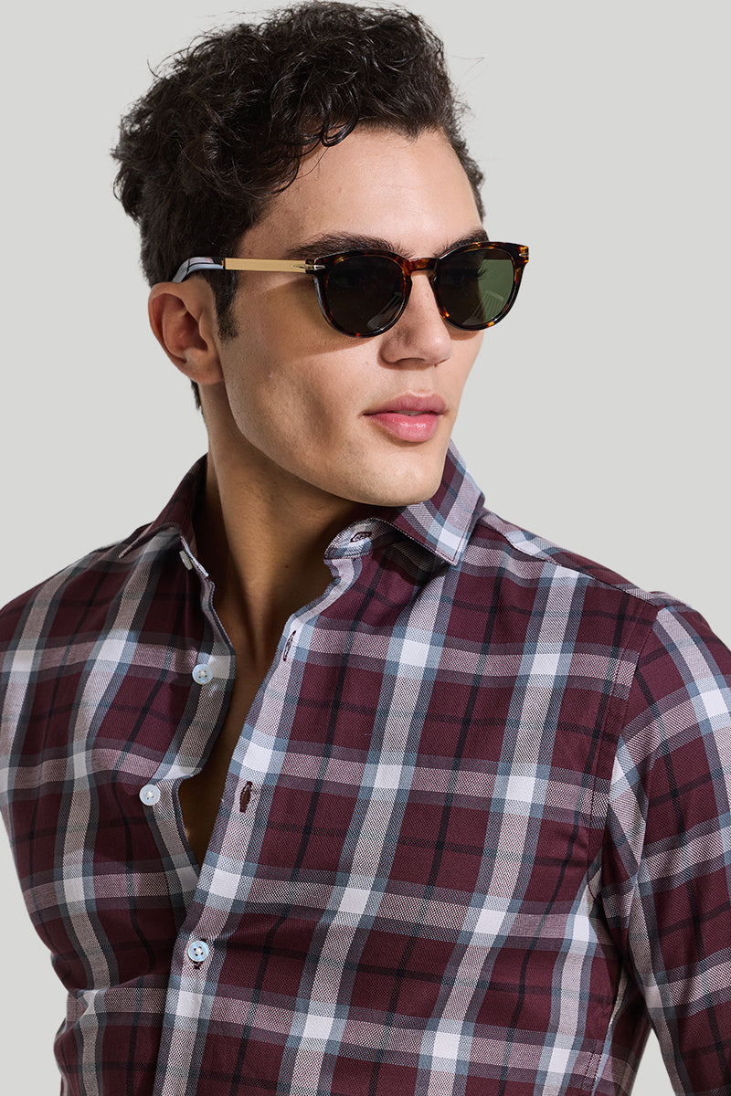 Burgundy Checks Slim Fit Shirt