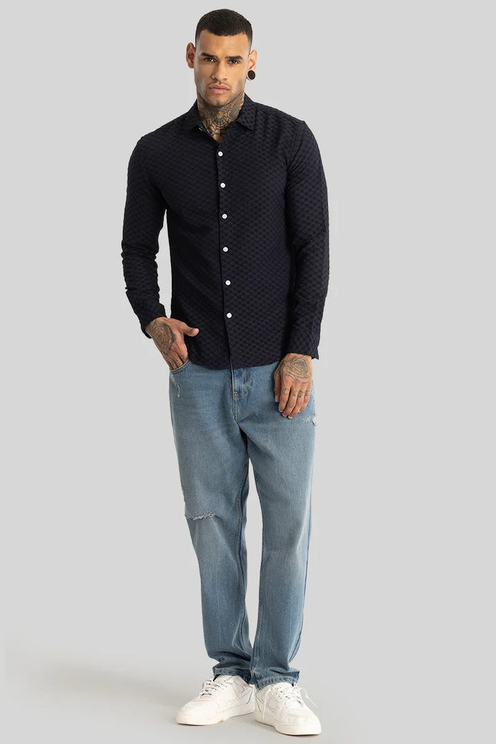 Navy Textured Stretch Shirt