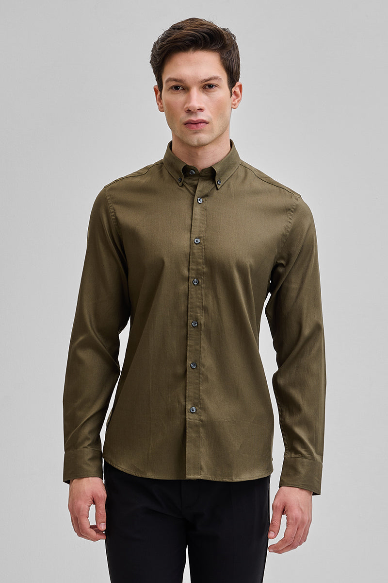 Olive Solid Twill Shirt