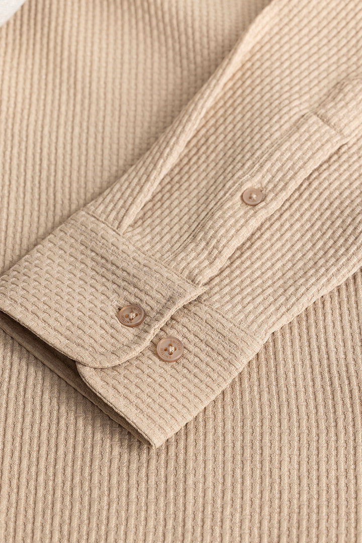 Beige Slim Fit Textured Shirt