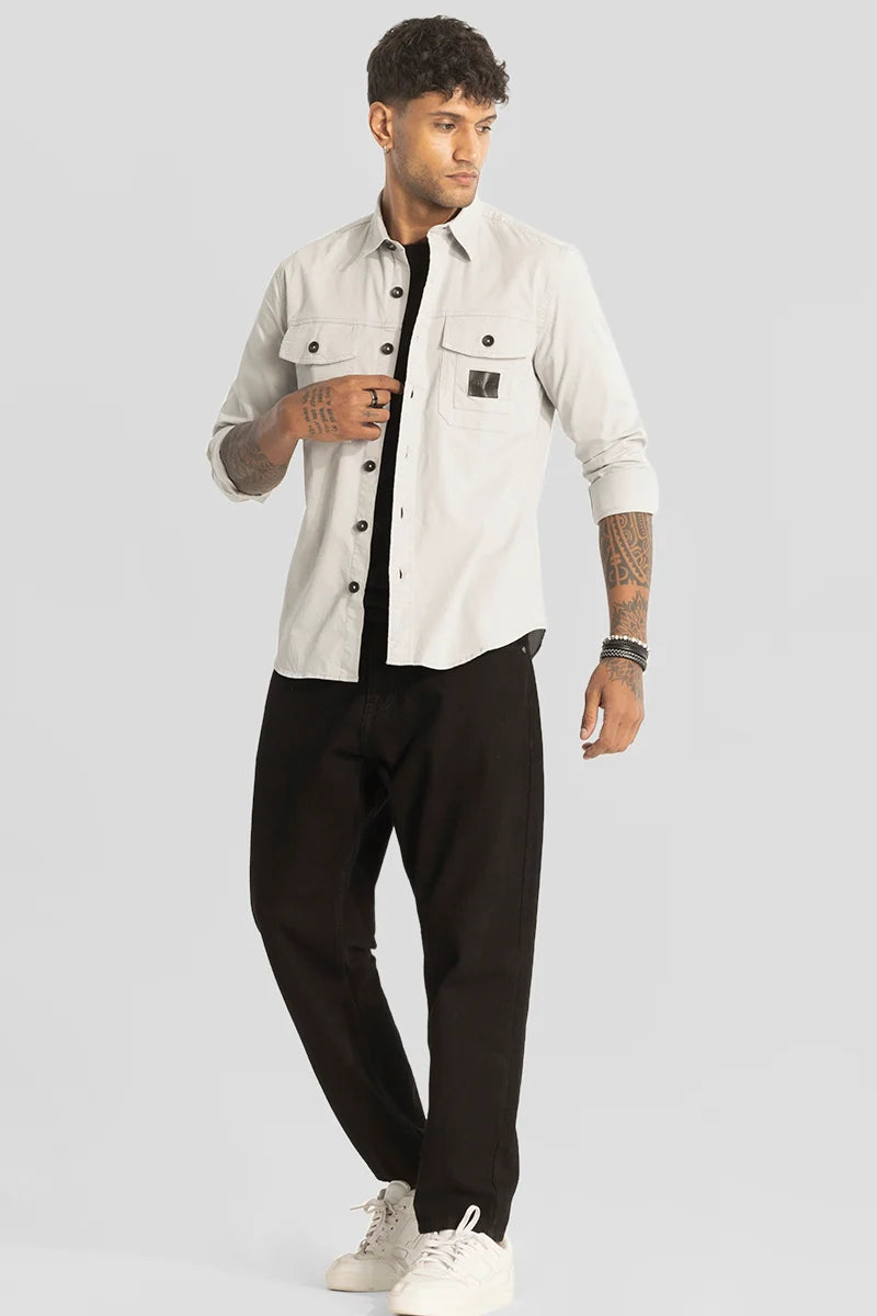 Grey Double Pocket Slim Fit Shirt