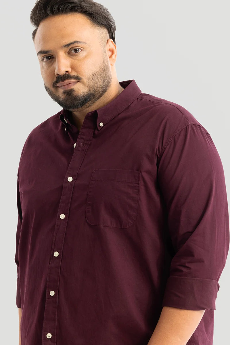 Marco Oxford Maroon Plain Plus Size Shirt