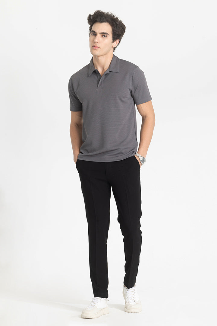 Grey Textured Polo T-Shirt