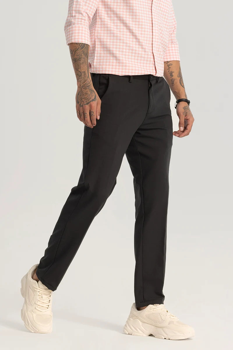 Black Plain Regular Fit Trousers