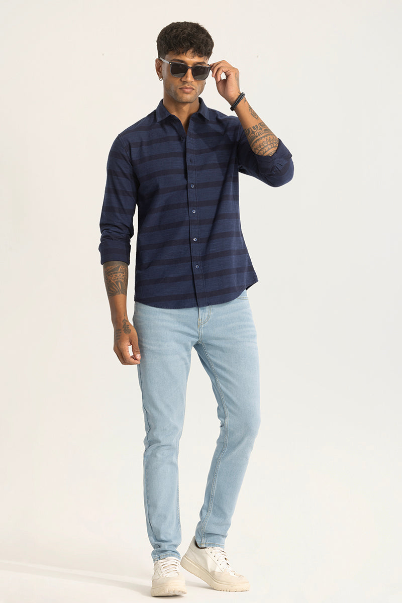 Navy Slim Fit Stripes Shirt