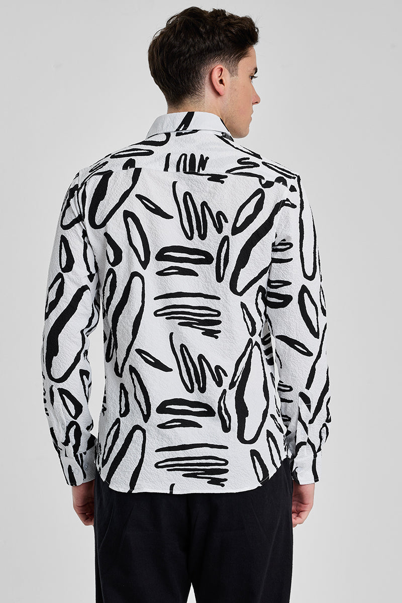 White Abstract Printed Slim Fit Shirt