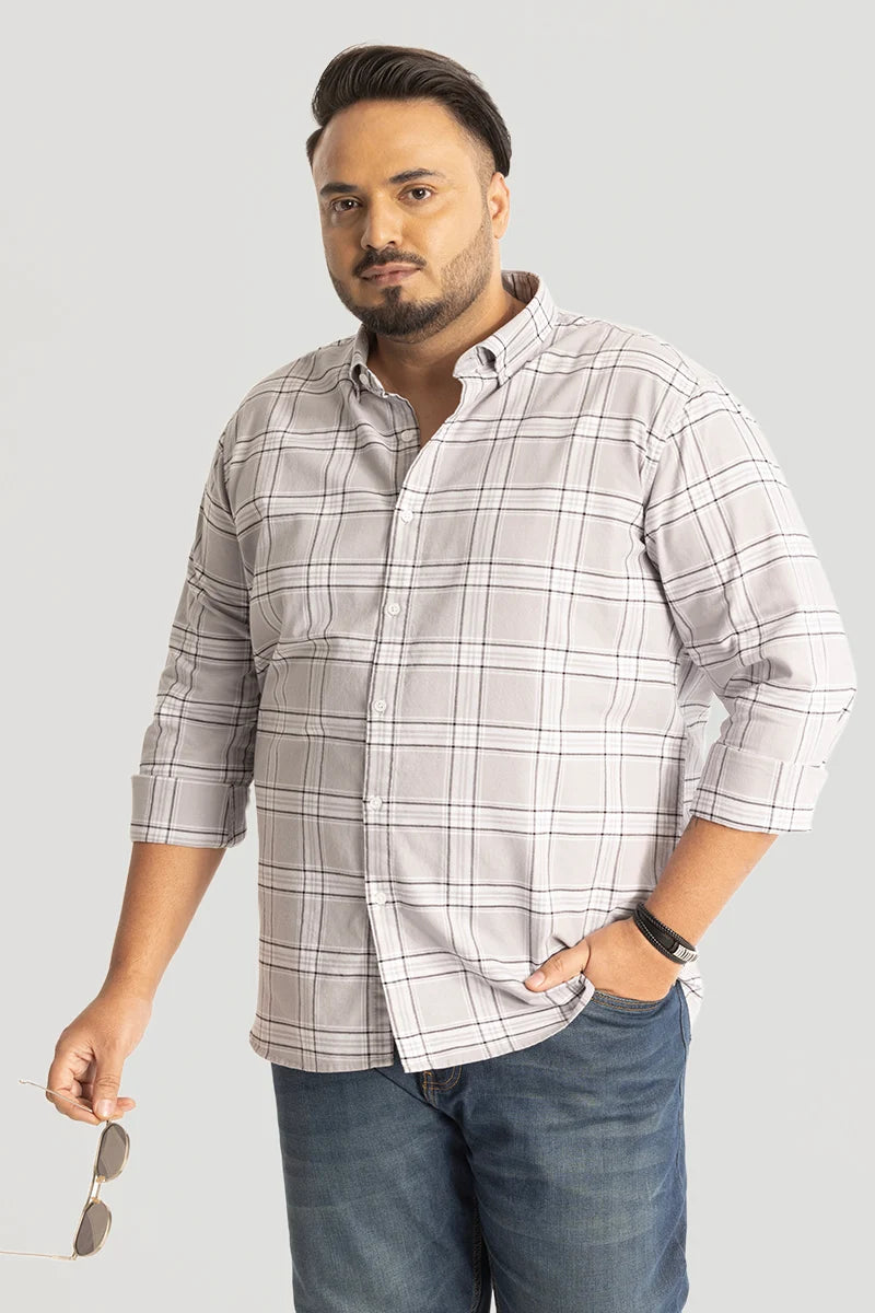 Light Grey Oxford Checks Plus Size Shirt