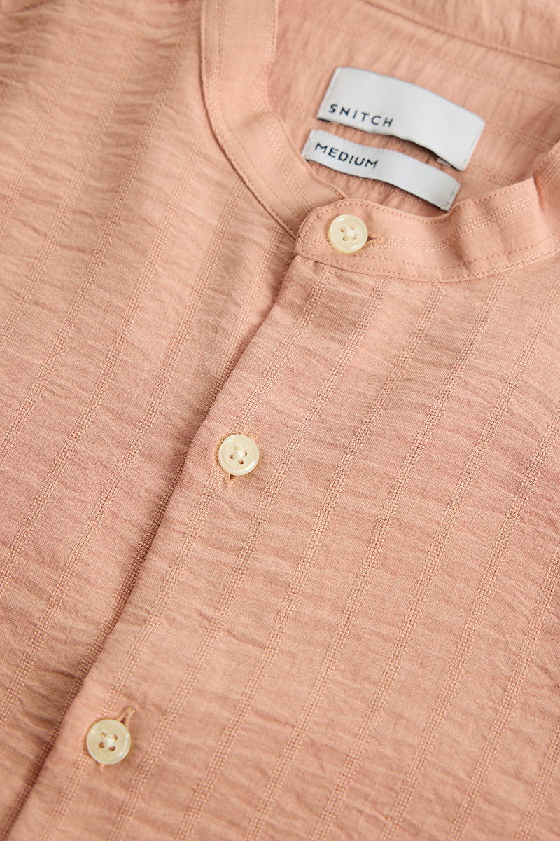 Peach Mandarin Textured Shirt