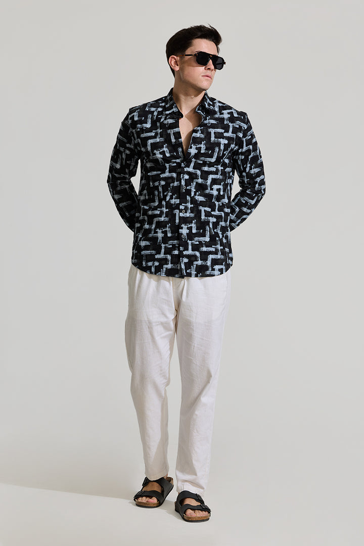 Black Abstract Slim Fit Shirt