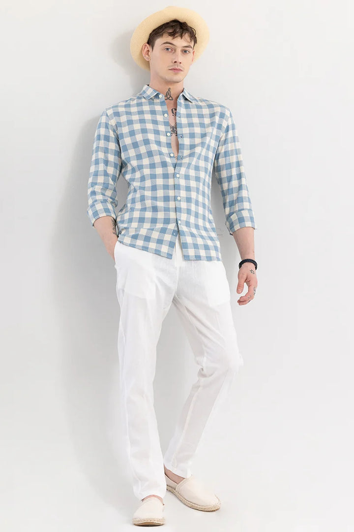 Elysium Blue Linen Checks Shirt