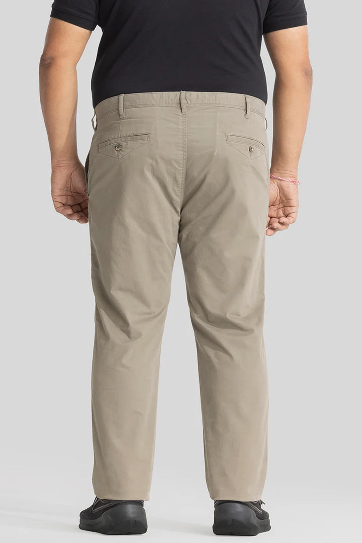 Seemly Beige Plain Regular Fit Plus Size Chinos