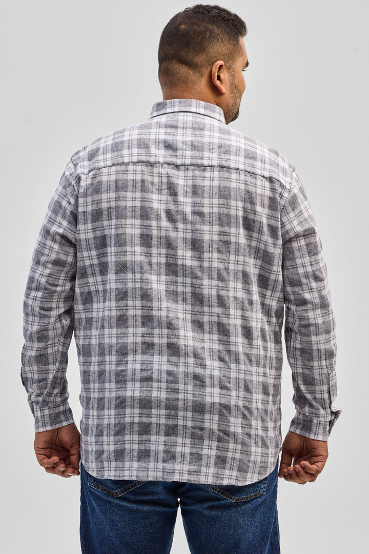 Grey Checks Linen Blend Shirt