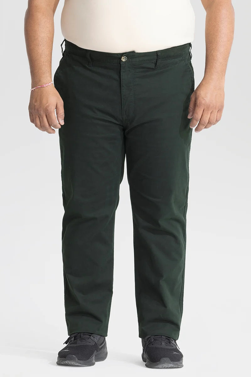 Seemly Dark Green Plain Regular Fit Plus Size Chinos