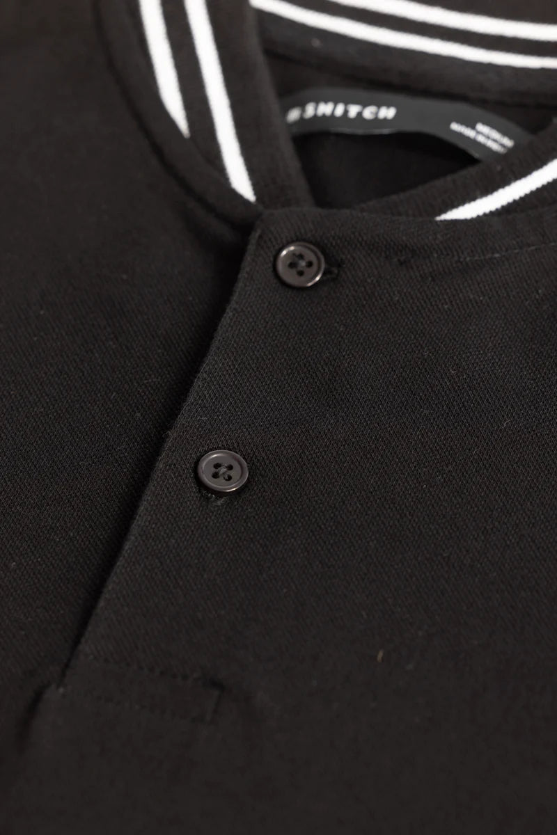 Baseball Collar Black Polo T-Shirt