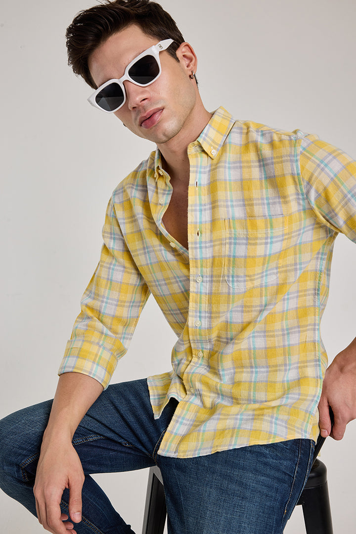 Yellow Checks Linen Blend Shirt