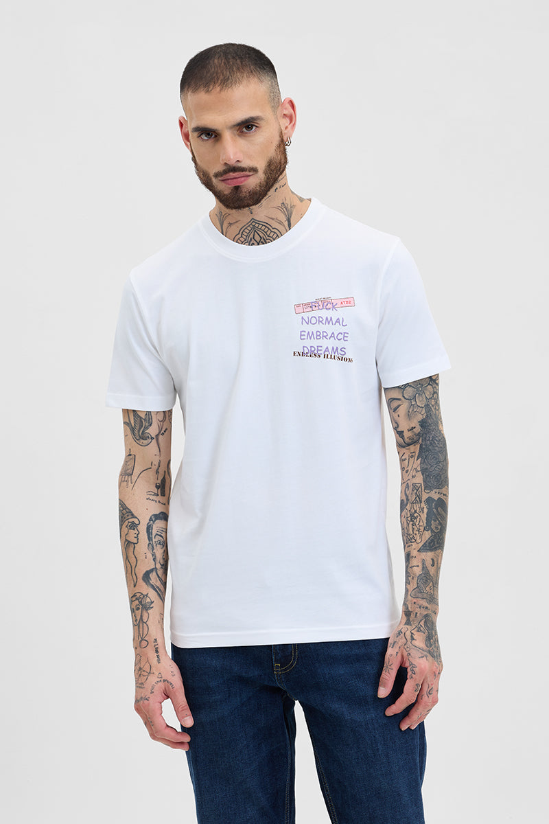 Endless Illusions White Printed Slim Fit T-Shirt