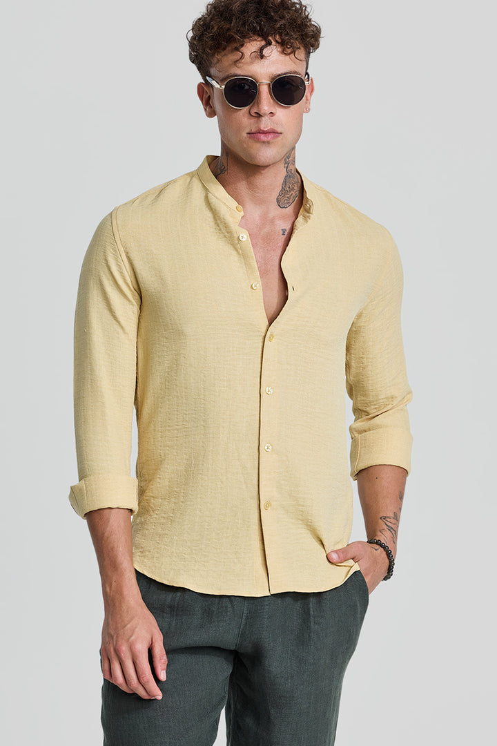 Yellow Mandarin Self Stripe Shirt