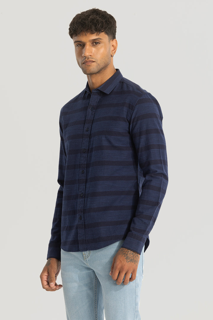 Navy Slim Fit Stripes Shirt