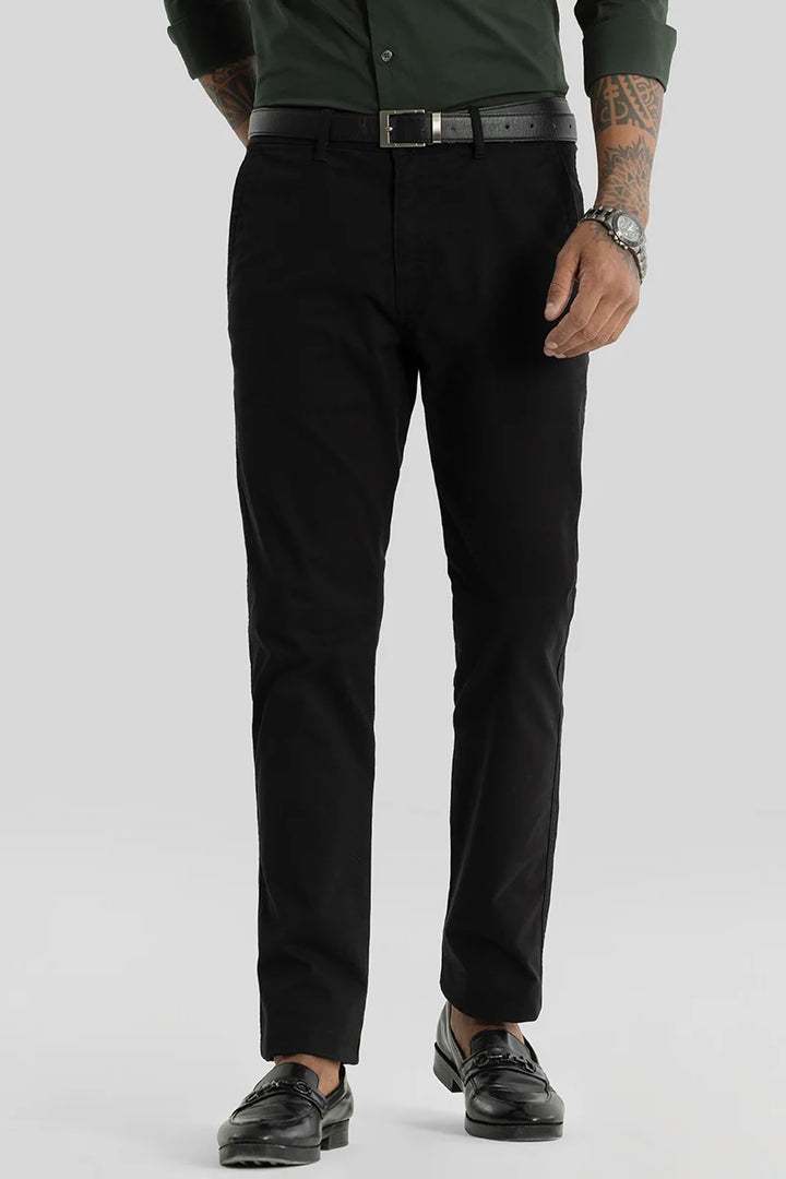 Astral Black Plain Slim Fit Chinos